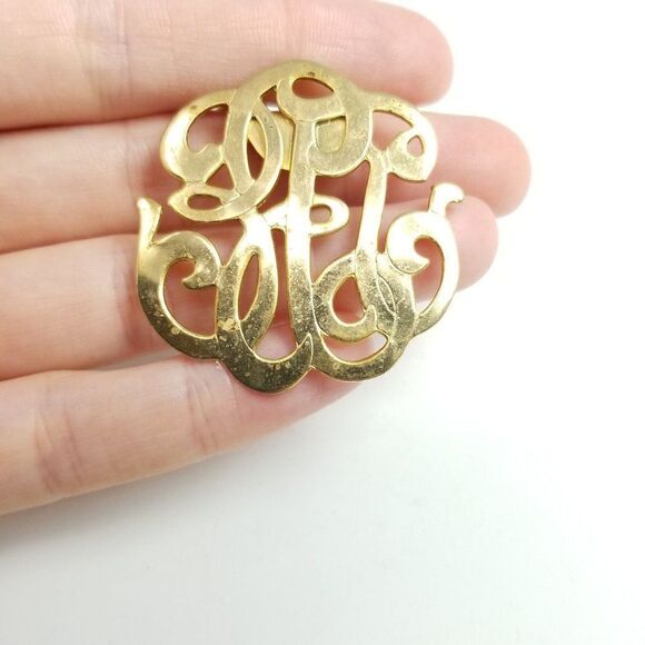 Vintage Monogram Initial Scarf Clip, Gold Tone, Cursive Font, Retro Estate - Picture 1 of 6